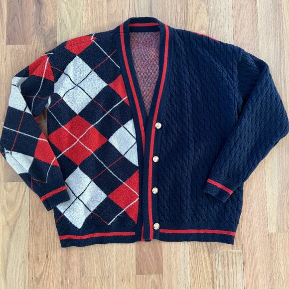 Classic Argyle Cardigan - Red, Black, and White - Picture 1 of 7